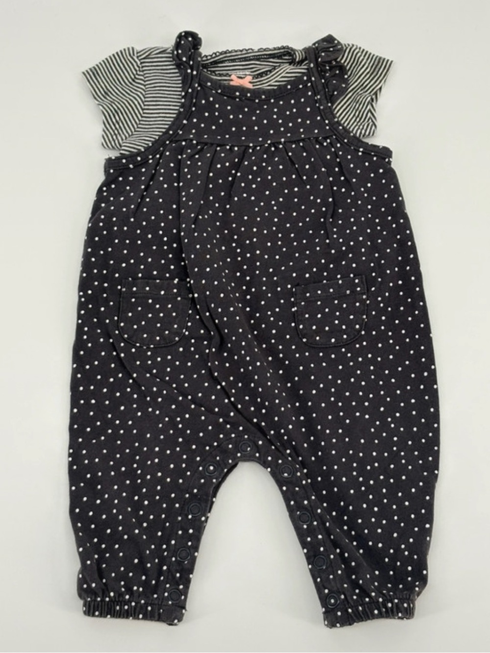 Carter's Baby Girl 3 Months Black & White Polka Dot Striped Baby Onesie